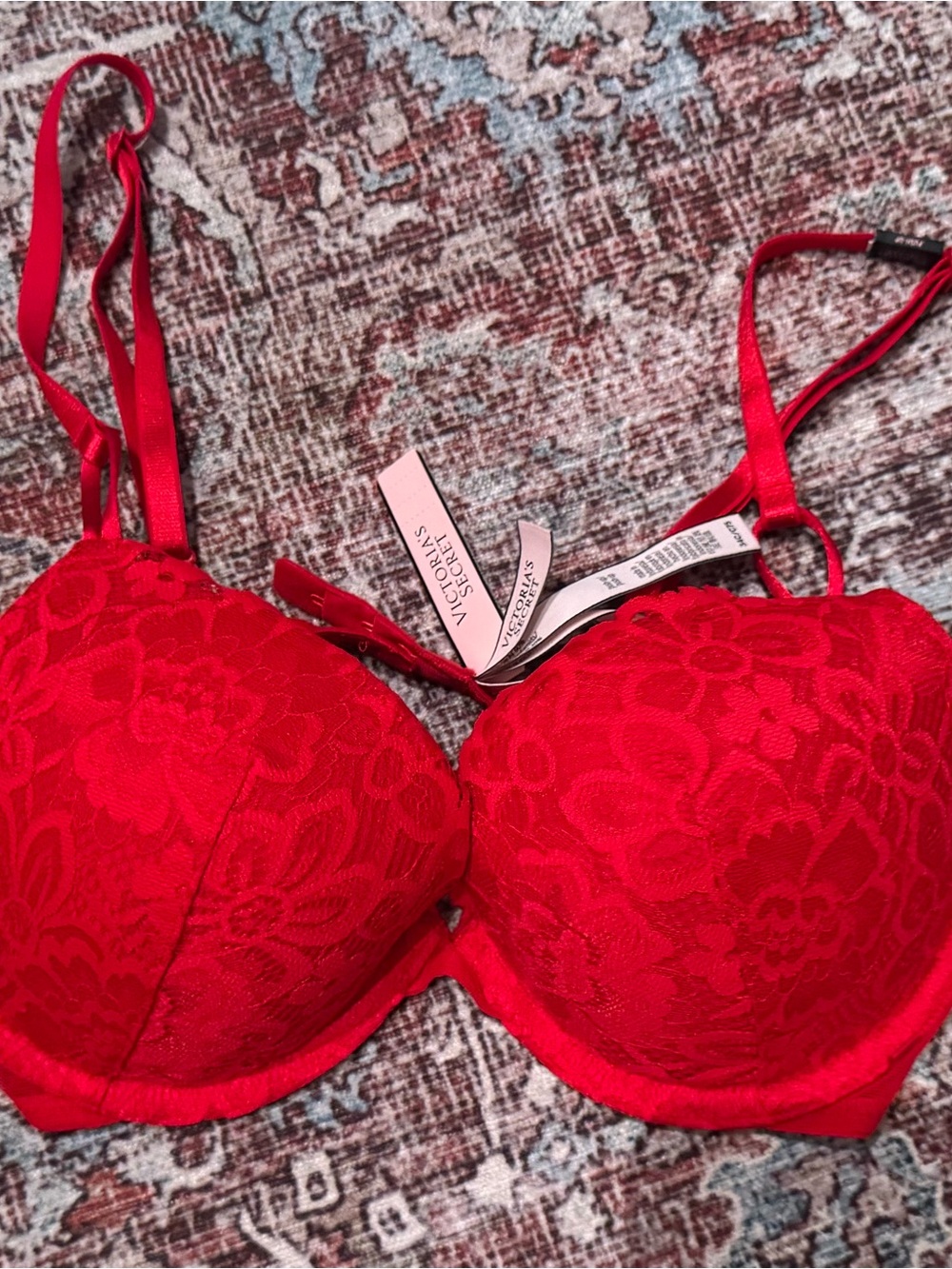 Victoria’s Secret Red Floral Lace Push-Up Bra
